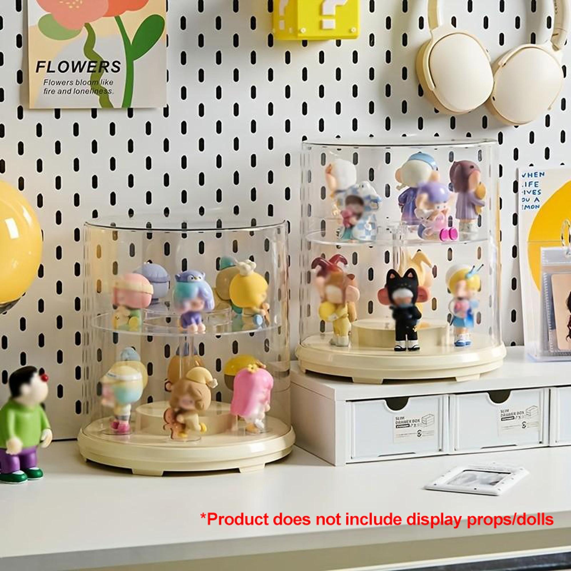 Double Layer Action Figure Storage Box Display Rack, 360 Degree Manual Rotation Design, High Transparency Cover, Stackable Collector Display for Collectibles