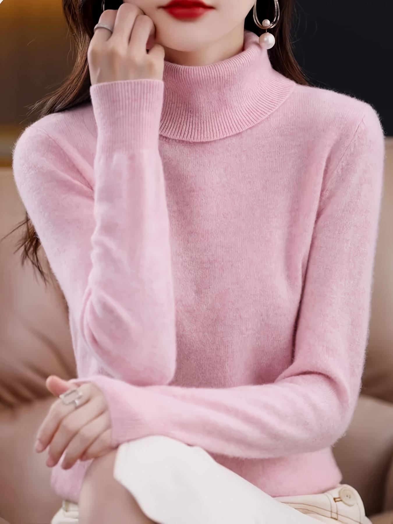 Women's High Neck Pure Color Knit Sweater, Slim Fit Long Sleeve Inner Layer Outerwear, Versatile Fall Winter Top, Knitwear
