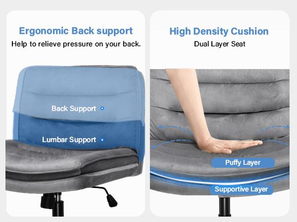 COMHOMA Criss Cross Chair Plus Size With Wheels, Office Chair Sit Cross-legged Armless Swivel Home Modern Home Office Desk Chair