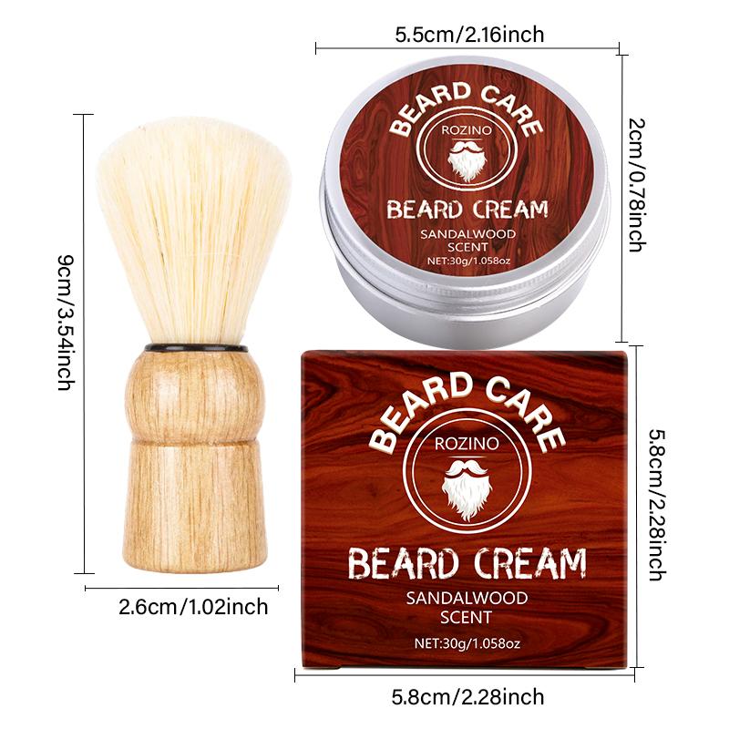 ROZINO Men's Beard Care Shaving Cream - Sandalwood Scented Grooming Essential Facial Moisturizer Foam Cleansing 30g