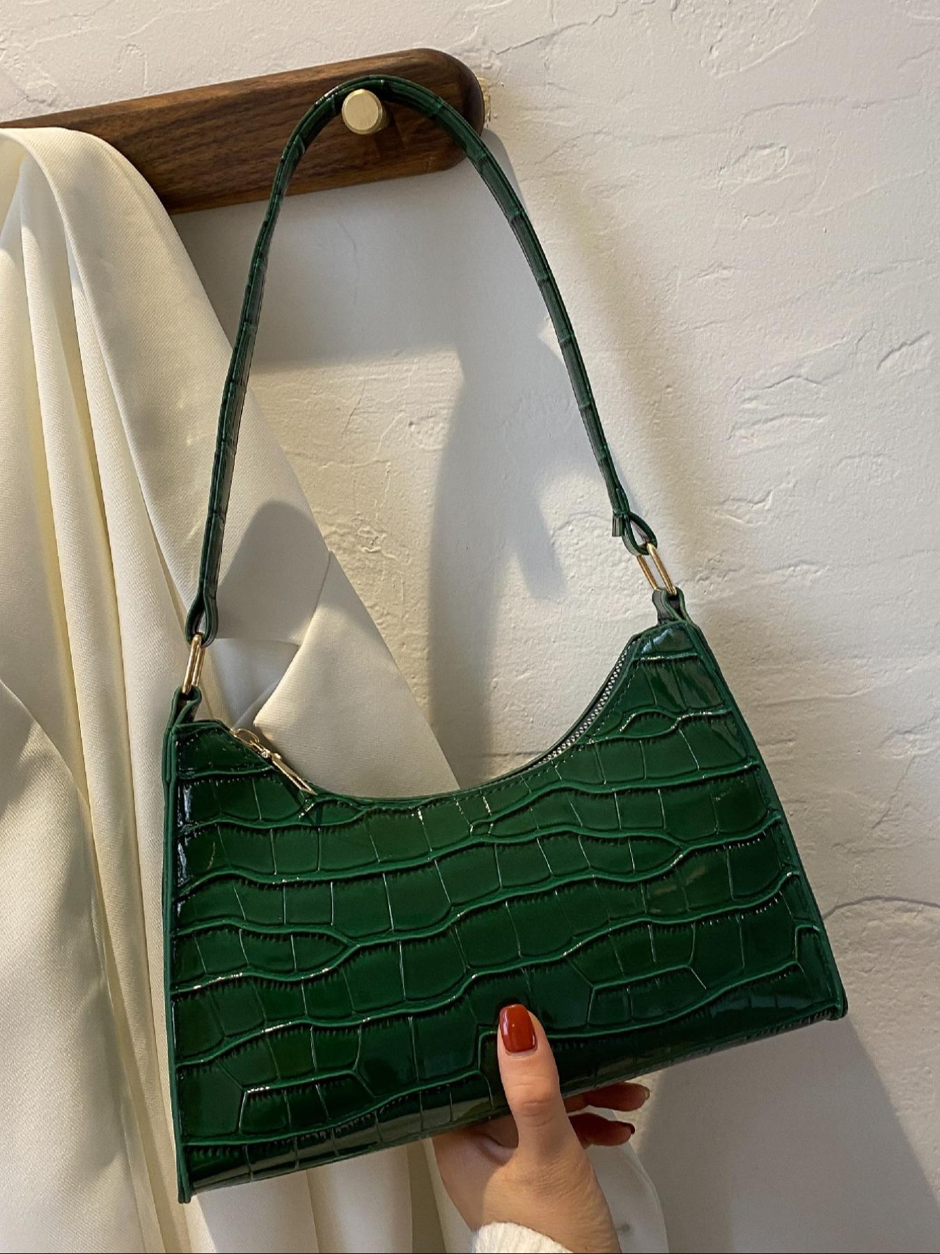 Women's Crocodile Pattern Handbag, Fashionable Versatile Casual Shoulder Bag, Ideal for Daily Use and Commuting, Modern Life Perfect Accessory, Crossbody Shoulder Bag