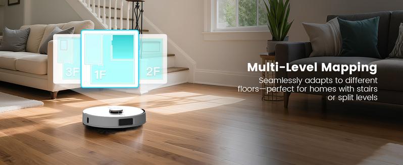 AIRROBO L60+ Self-Empty Robot Vacuum and Mop Cleaner with Ultrasonic Carpet Detection,6000Pa Suction,Laser Obstacle Avoidance,240min Long Runtime