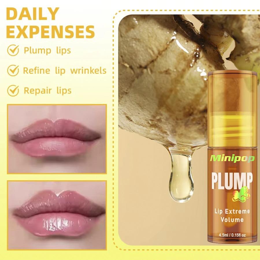 LIP PLUMP Transparent Plumping Lip Oil Lip Treatment - Extreme Lip Plumper Lip Volumizer Infused with Ginger & Chili for a Natural Tingle, Provides Deep Moisturizing & a Non-Sticky Glossy Finish