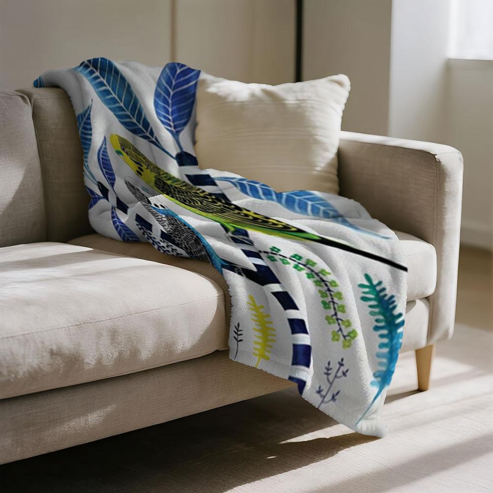 Blanket, single-sided printed, Chinese-style parrot 2D pattern, soft, comfortable, durable and odorless, thick fur blanket, bedroom warming blanket, couple exclusive blanket, extra-large sofa bla