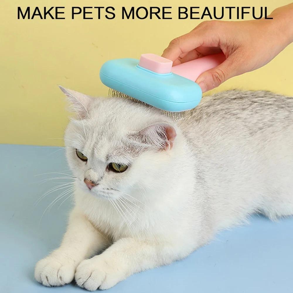 Self Cleaning Pet Grooming Brush, Stainless Steel Massage Deshedding Tool, Tangle Free Slicker Brush for Dogs Cats, One Click Hair Remover, Ergonomic Grooming Brush for Long Short Fur