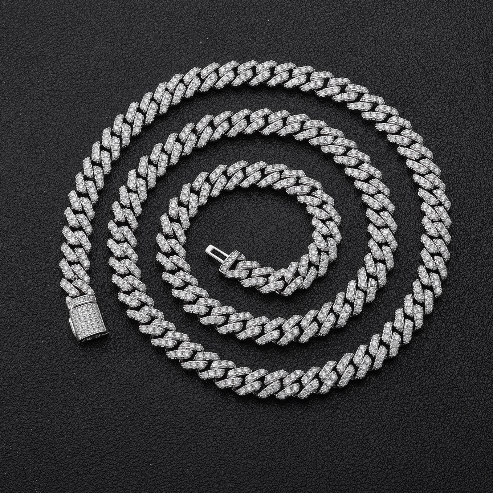 【#N90】Lab-Created Moissanite  S925 Sterling Silver Setting Cuban Moissanite Link Miami Chain Hip Hop Rock Cuban Necklaces