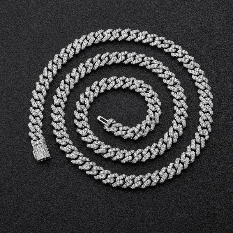 【#N90】Lab-Created Moissanite  S925 Sterling Silver Setting Cuban Moissanite Link Miami Chain Hip Hop Rock Cuban Necklaces