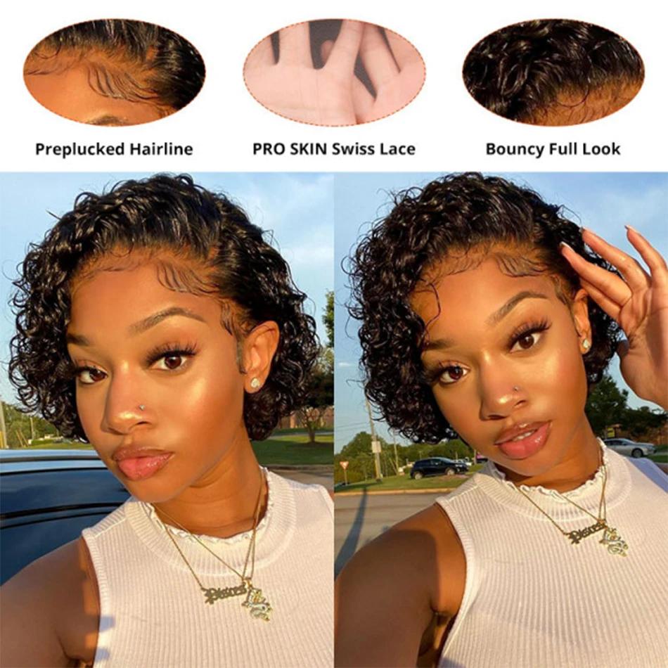 Short Human Hair Wigs for Black Women  Pixie Cut 13x1 Lace Front Wig  150% Density Brazilian Bob Wig  Natural Black Short Lace Wigs