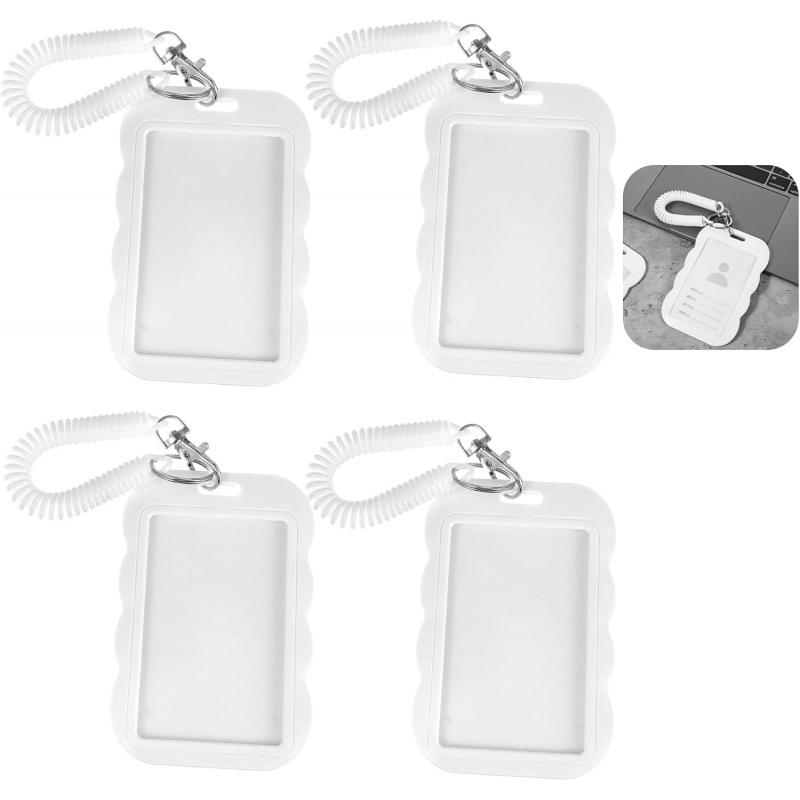 Photo card holder, transparent photo card holder keychain, ID card holder, bus credit card bank card holder, student card photo protector, clear id badge holder (wavy white)
