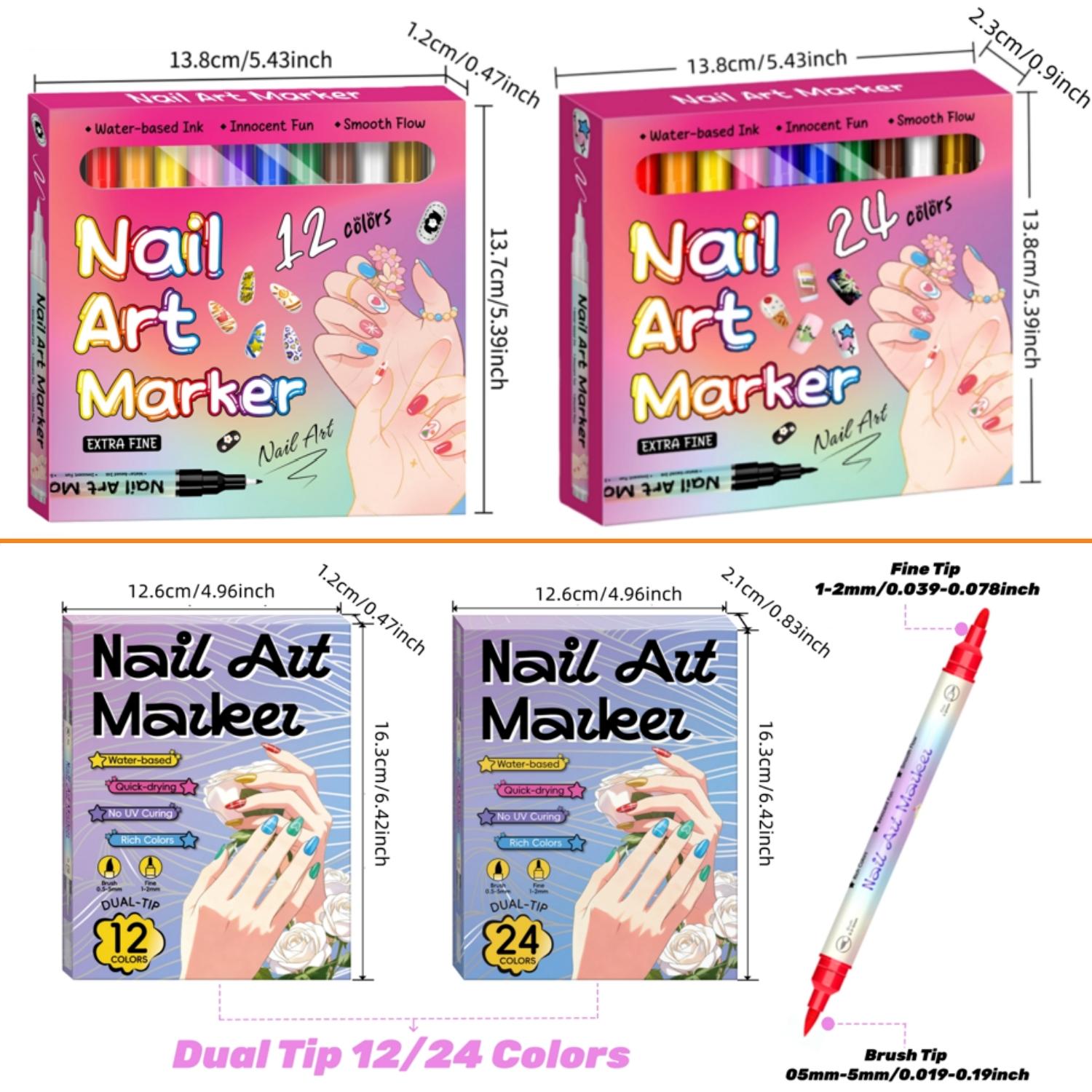 Nail Markers For Nail Art, 12/24 Colors Nail Art Pens Set, Diy Nail Art Marker, 3d Nail Polish Pens, Dry Nail Art Nail, For Art Drawing Painting Point Dotting Manicure Tools Nail Design
