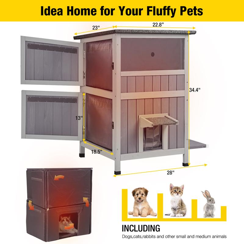 Aivituvin-Heated/Insulated Two-Storey Cat House for Winter | Warm Liner InsideHeated Cat House,Feral Cat Shelter