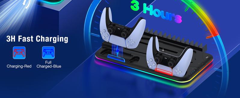 PS5 Slim Stand and Turbo Cooling Station with Controller Charging Station for Playsation 5, PS5 Accessories Kits Incl. 3 Levels Cooling Fan, LED LIGHT , 15 Game Slot, Headset Holder for PS5 Digital/Disc