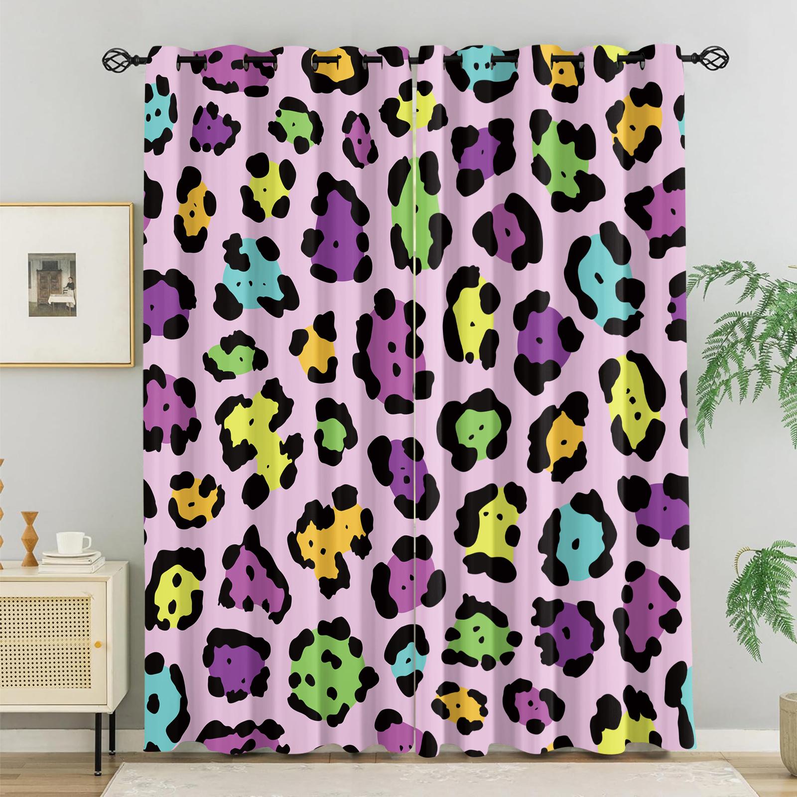2Pcs Gradient Colorful Leopard Print Curtains, Fashion Atmosphere Design, Breathable Shading Fade Resistant, Perfect for Youth Home Bedroom