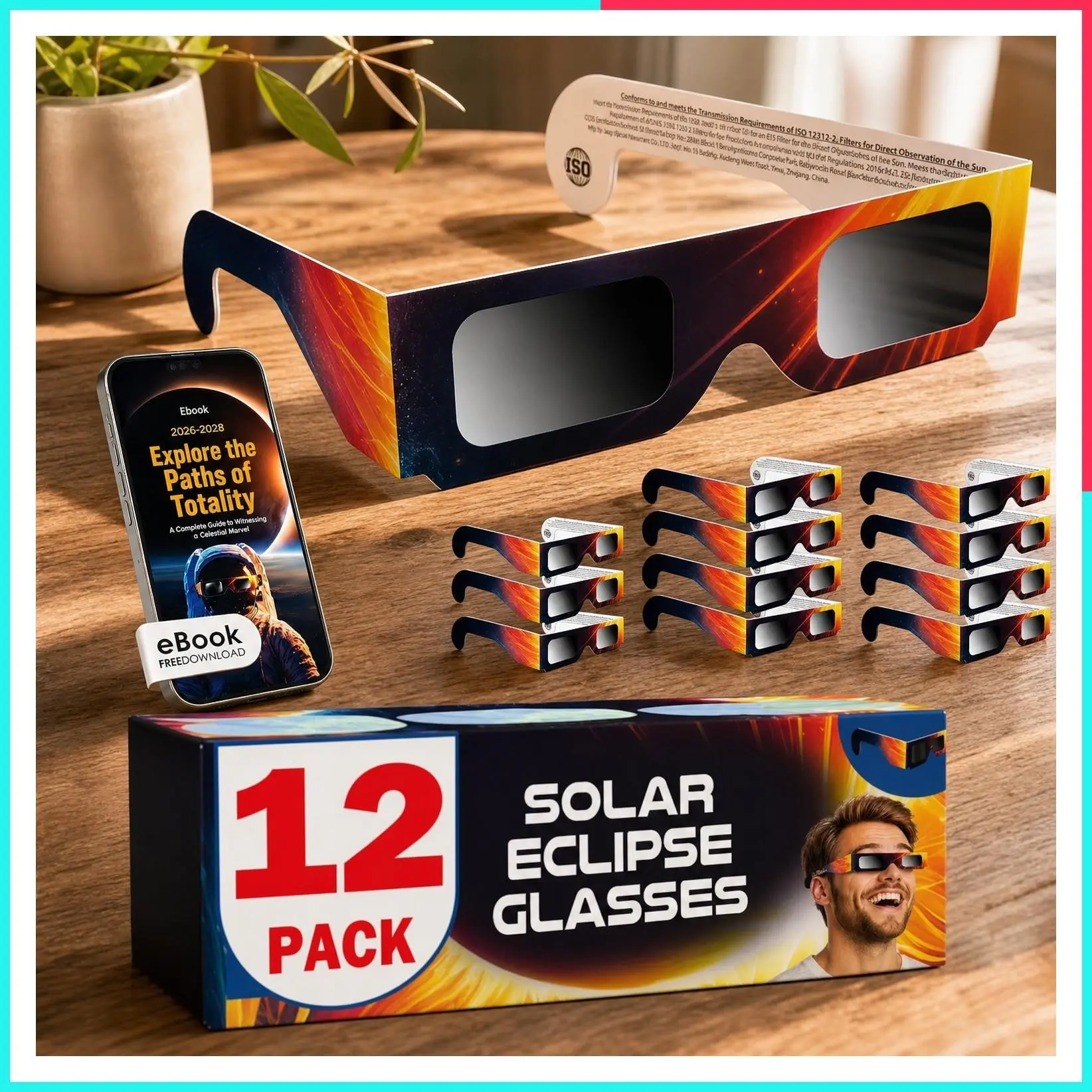 Solar Eclipse Glasses 2026 ISO 12312-2 Certified - 6, 12, 25, 50, 100 Pack for Direct Solar Viewing