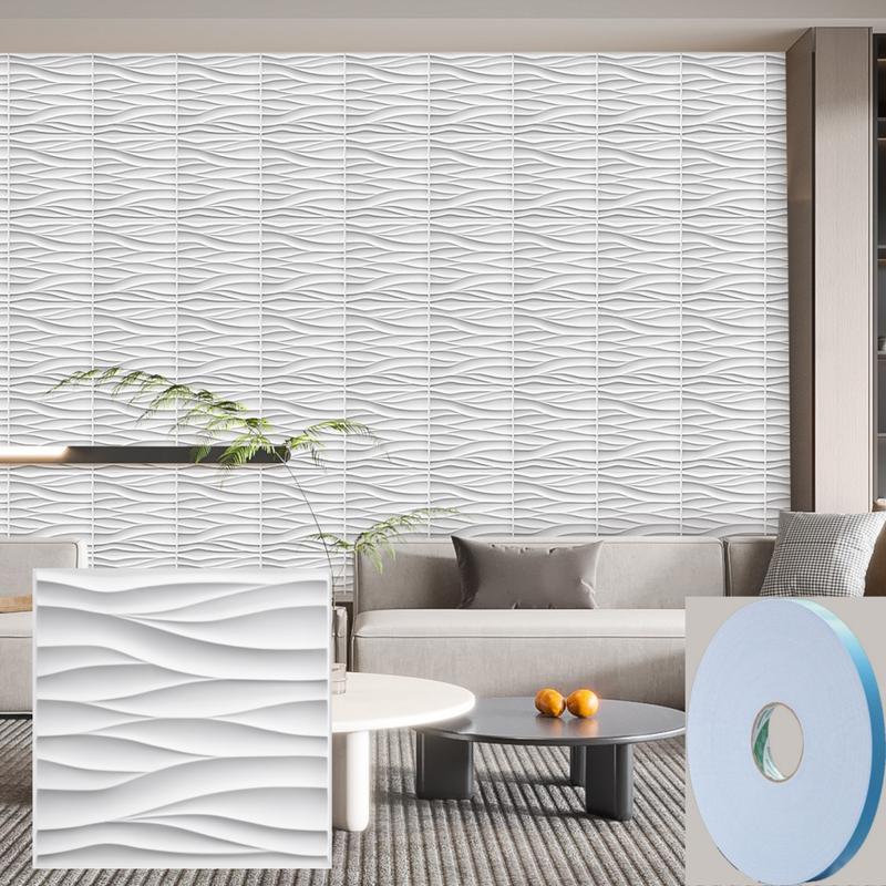 20/30pcs 3D Textured PVC Wall Panels, Waterproof & Moisture-Proof, Easy Install with Adhesive Tape - Modern Abstract Design for Stylish Home Decor, 11.8 x 11.8 inch, Waterproof Wall Panels