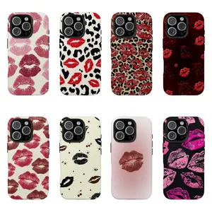 Kiss Print Phone Case Leopard & Cherry Lip Graphic Case Compatible for iPhone 17 16 15 14 13 12 11 and for Samsung S21-S25  Ideal Gift for  Her