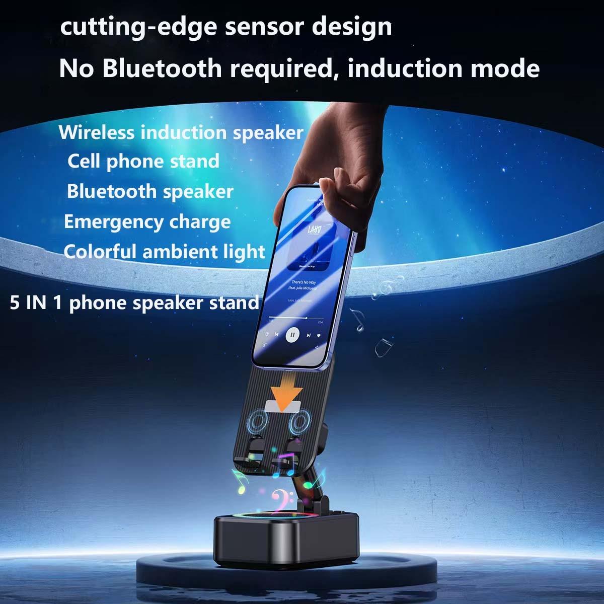 New Upgraded 5-In-1 Wireless Bluetooth-compatible Speaker, 1800mah Portable Power Bank, Tablet Stand, Phone Holder, Colorful Ambient Light, Foldable Base