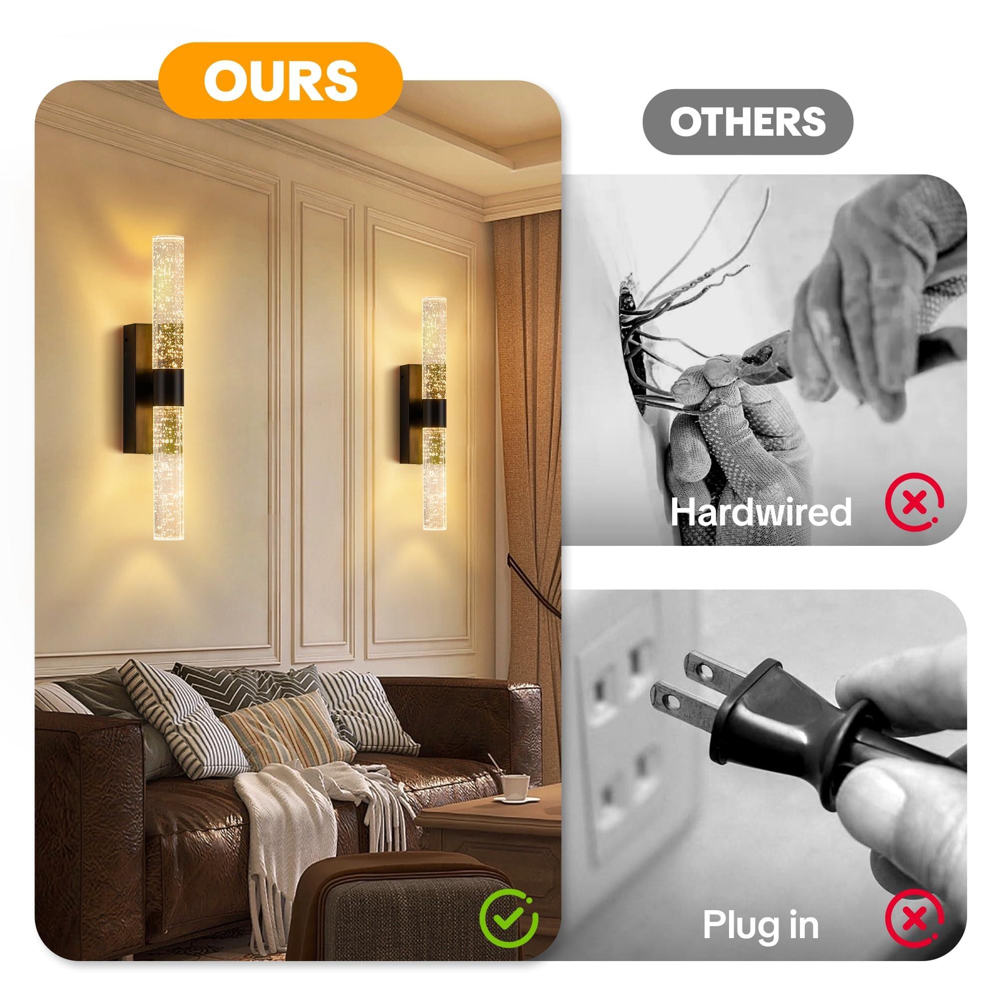 2Pcs LED Wall Lamps, Modern Crystal Decorative Wall Lights, USB-Rechargeable, Remote-Controlled Dimming, For Living Room Feature Walls, Hotel Corridors and Hallways, Luxury Home Interior Wall Lighting