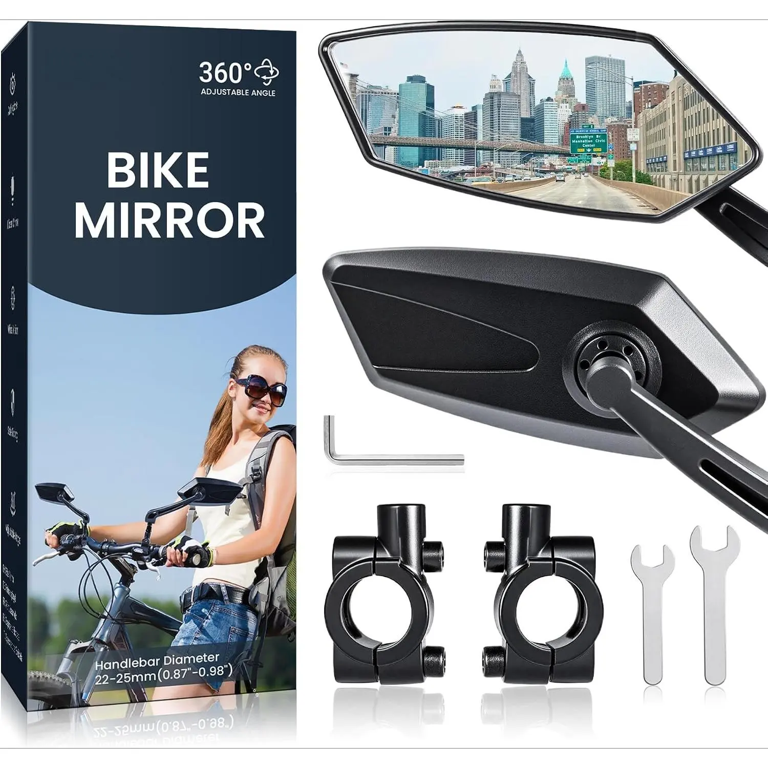 2pcs Bike Mirror Handlebar Mount, Rear View Mirror Bicycle Mirrors | 360° Adjustable, Wide HD View, Scratch Resistant Glass, Safe Bike Rear View Mirror for Scooter, Motorcycle, Bike Accessory