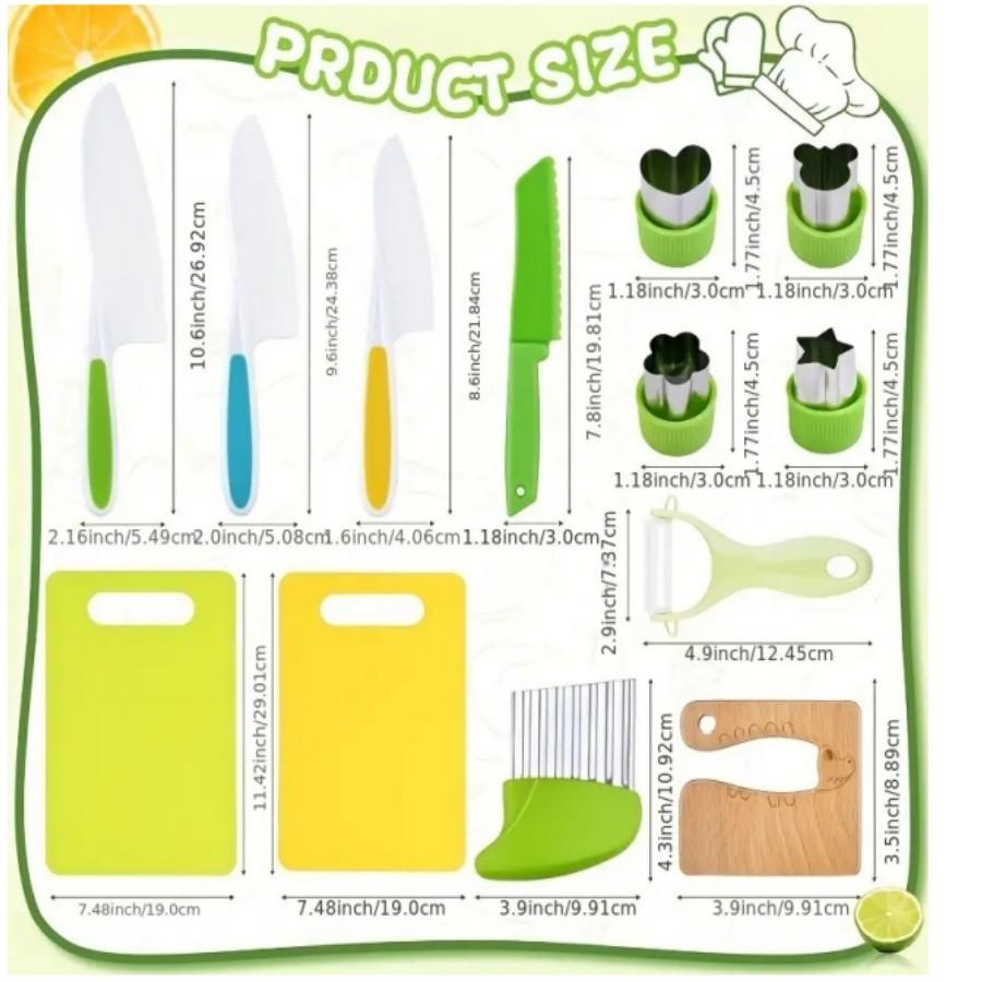 13-Piece Kids Kitchen Wooden Tool Set Play Kitchen Accessories Includes Cutting Board Sandwich Cutter Peeler Perfect Real Cooking Gift for Toddlers Birthday Present Kitchen Pretend Play Set