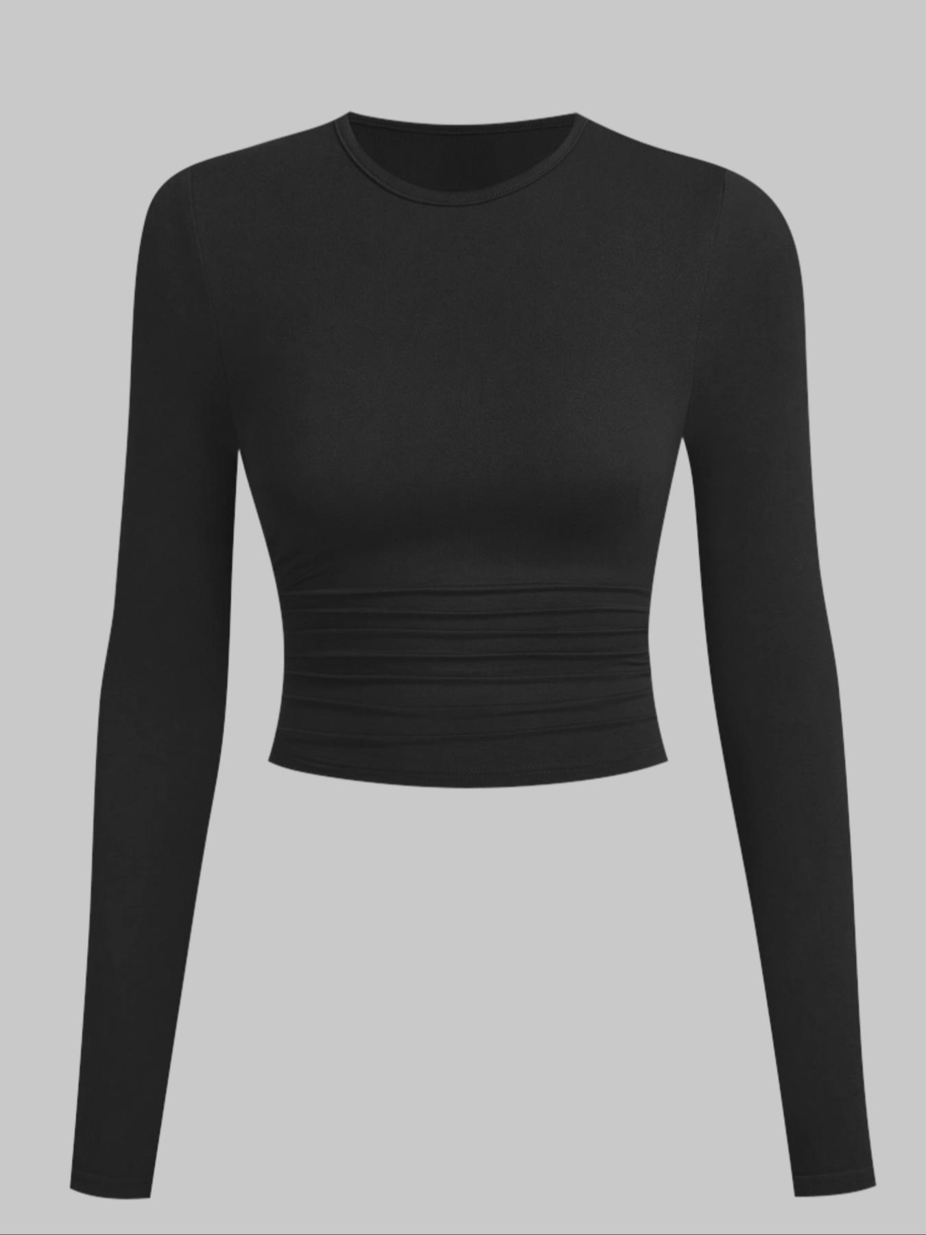 Women's Spring Autumn Round Neck Solid Color Knit Long Sleeve Fitted T-Shirt Set, Fashion Casual Versatile, 4 Piece Bundle