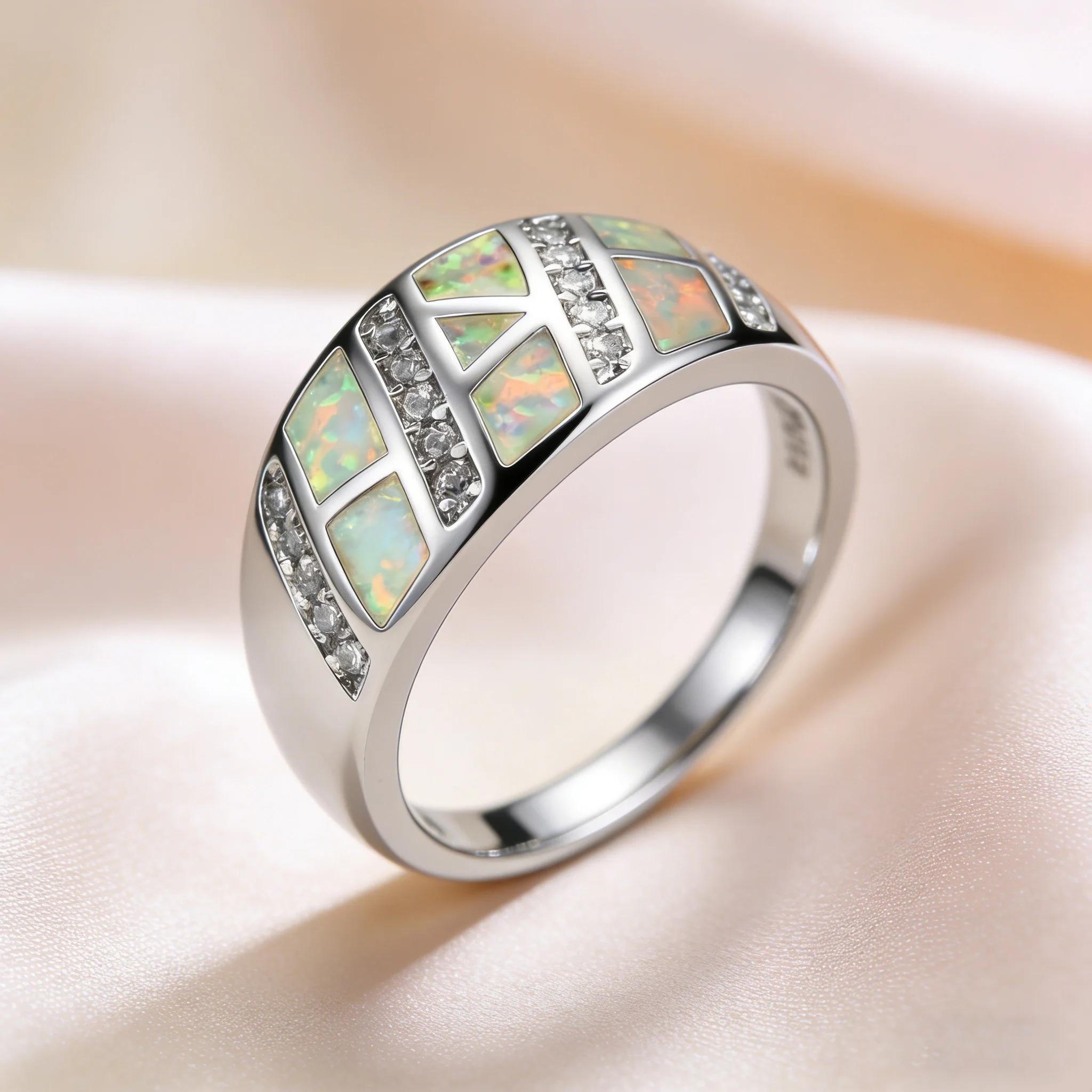 Vintage Charm White Fire Opal Rings for Women Fine Jewelry Precious Gift for Girl Luxury Evening Party Accessories Cocktail Ring