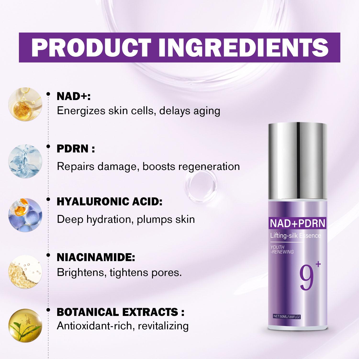 9+ NAD+PDRN Lifting-sil Essence | No.9 Essence | NAD+ BIO Lifting-sil Essence | Firming, Reduce Wrinkles, Fine Lines | Peptides, NAD+ | Serum for Sagging, Aging, Dull Skin | 1.69 fl. oz.