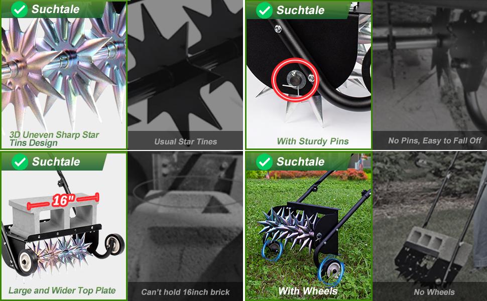 18-Inch Push Spike Aerator, Heavy Duty Rolling Lawn Aerator, Rotary Spike Lawn Aerator, Manual Lawn Aeration Equipment with Steel Handle, Suitable for Lawn, Garden, and Yard Grass Aeration