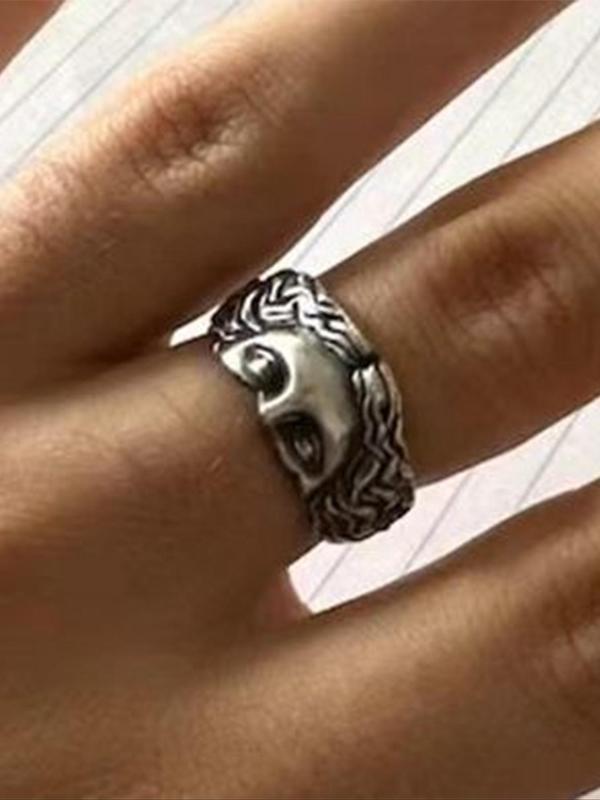 Punk Style Creative Face Design Cuff Ring, Fall Vintage Style Adjustable Open Ring for Women & Men, Fashion Jewelry Accessories for Daily Wear, Vintage Rings
