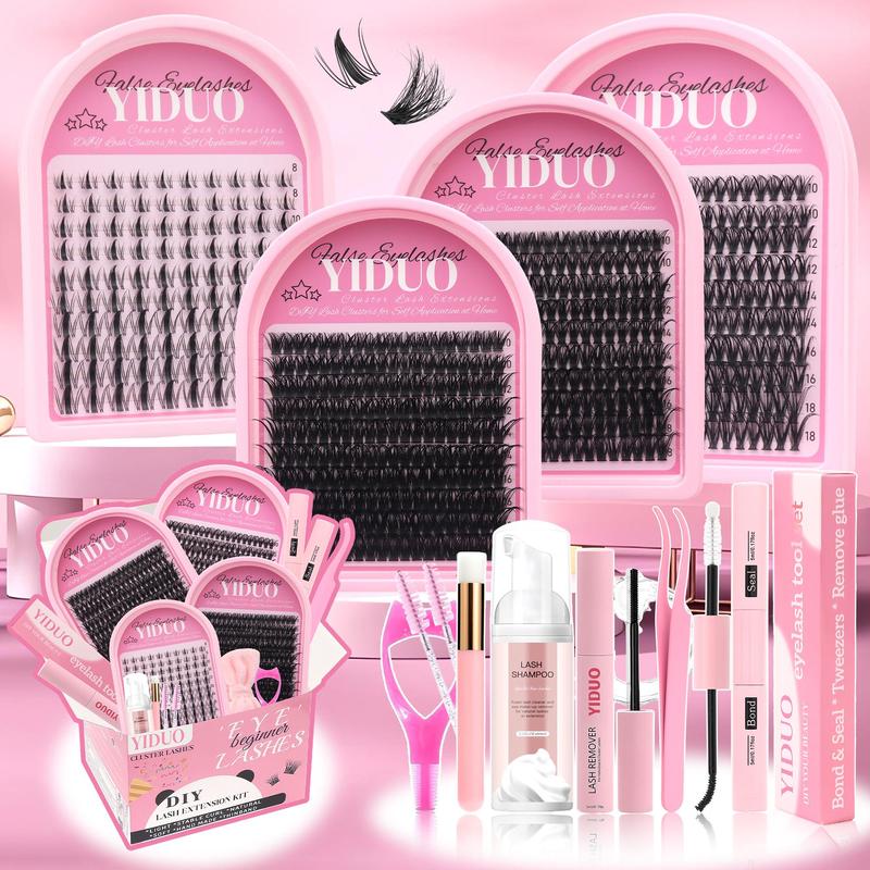 Eyelash Extension Gift Set Extra-Large Volume Eyelash Cluster Kit 4 Styles: Cartoon, Natural, Volume Single-Cluster Lash Extensions with Lash Bond and Seal Tweezers Remover  Eyelash Brush DIY at Home Easily Lash Glue Seal