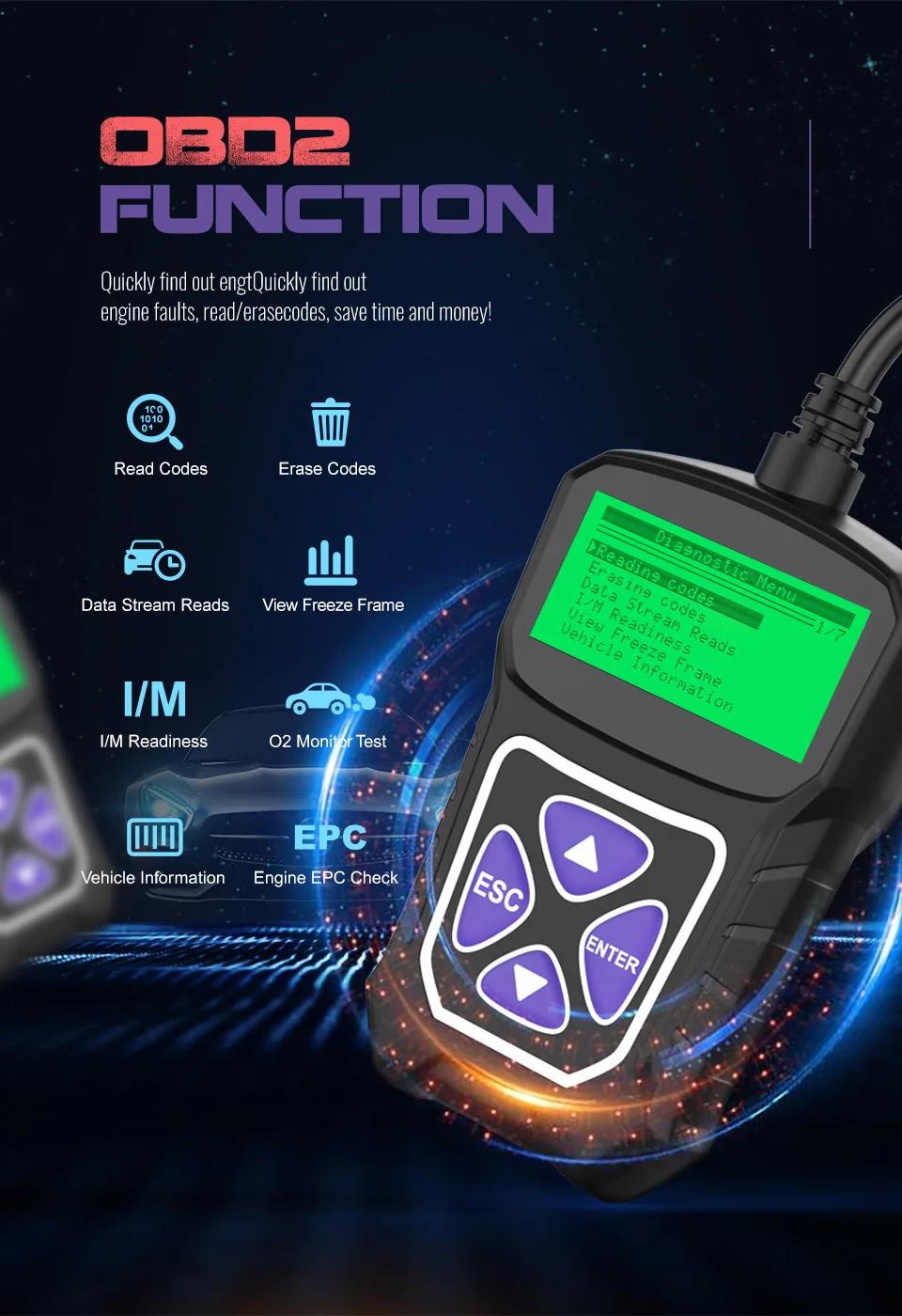OBDPROG MT100 OBD2 Automotive Scanner Professional Code Reader Scanner Tool Auto Car Diagnostic Tool EOBD Engine Check Turn Off Cel Vehicle Full Modes