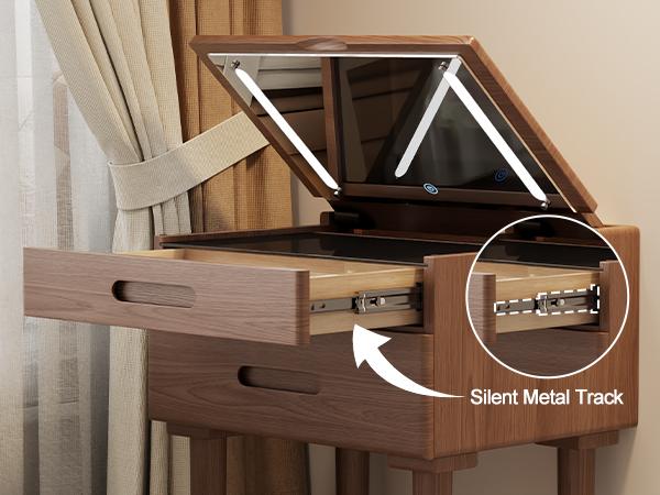 【HOT】Small Space Vanity Desk, 100% Solid Wood Makeup Table, Flip-Top Mirror with Lights, Space-Saving Makeup Table with Drawers, Adjustable Brightness, Elegant & Functional Vanity, Narrow Space Available