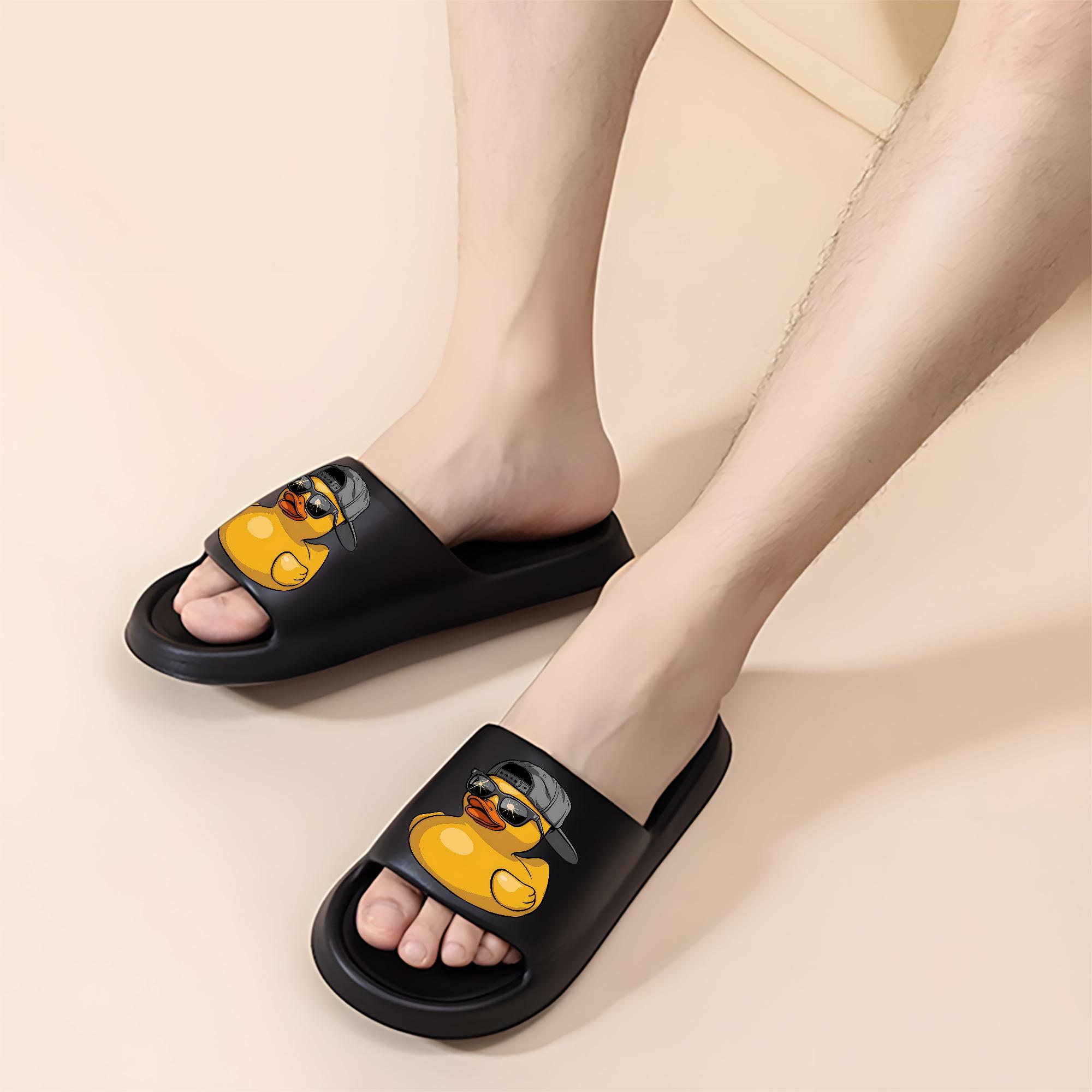 Cartoon Rubber Duck Slippers with Cool Sunglasses and Baseball Cap Design for Men Women Non-slip Soft Comfortable Indoor Home Slippers
