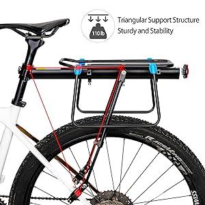 ROCKBROS Quick Release Rear Bike Rack, Aluminum Alloy Cargo Rack with Bike Trunk Bag 13L-25L Bike Rear Rack Bag and Bike Panniers Waterproof Bike Rear Rack Bag Max 30L Large Capacity for Mountain Bikes