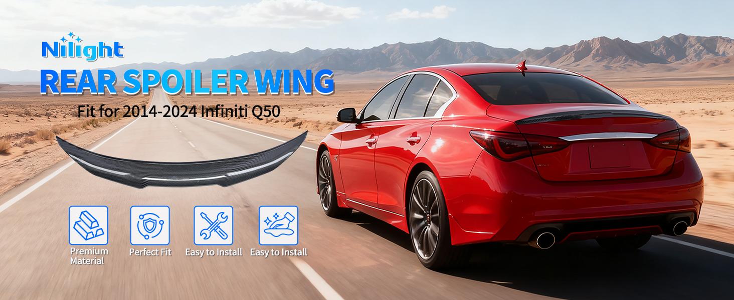 Nilight Spoiler Fit for Infiniti Q50 4 Door Sedan 2014 2015 2016 2017 2018 2019 2020 2021 2022 2023 2024 Spoilers for Cars Rear Spoiler Wing ABS Rear Trunk Lip Accessories, Carbon Fiber Pattern Black Nilight Spoiler Fit for Infiniti Q50 4 Door Sedan 2014 2015 2016 2017 2018 2019 2020 2021 2022 2023 2024 Spoilers for Cars Rear Spoiler Wing ABS Rear Trunk Lip Accessories, Carbon Fiber Pattern Black