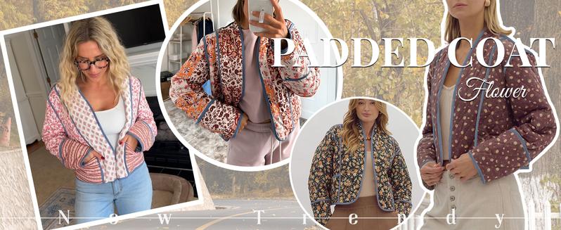 Molitree Women's Cropped Floral Quilted Jacket Cardigan Printed Lightweight Open Front Padded Puffer Coat