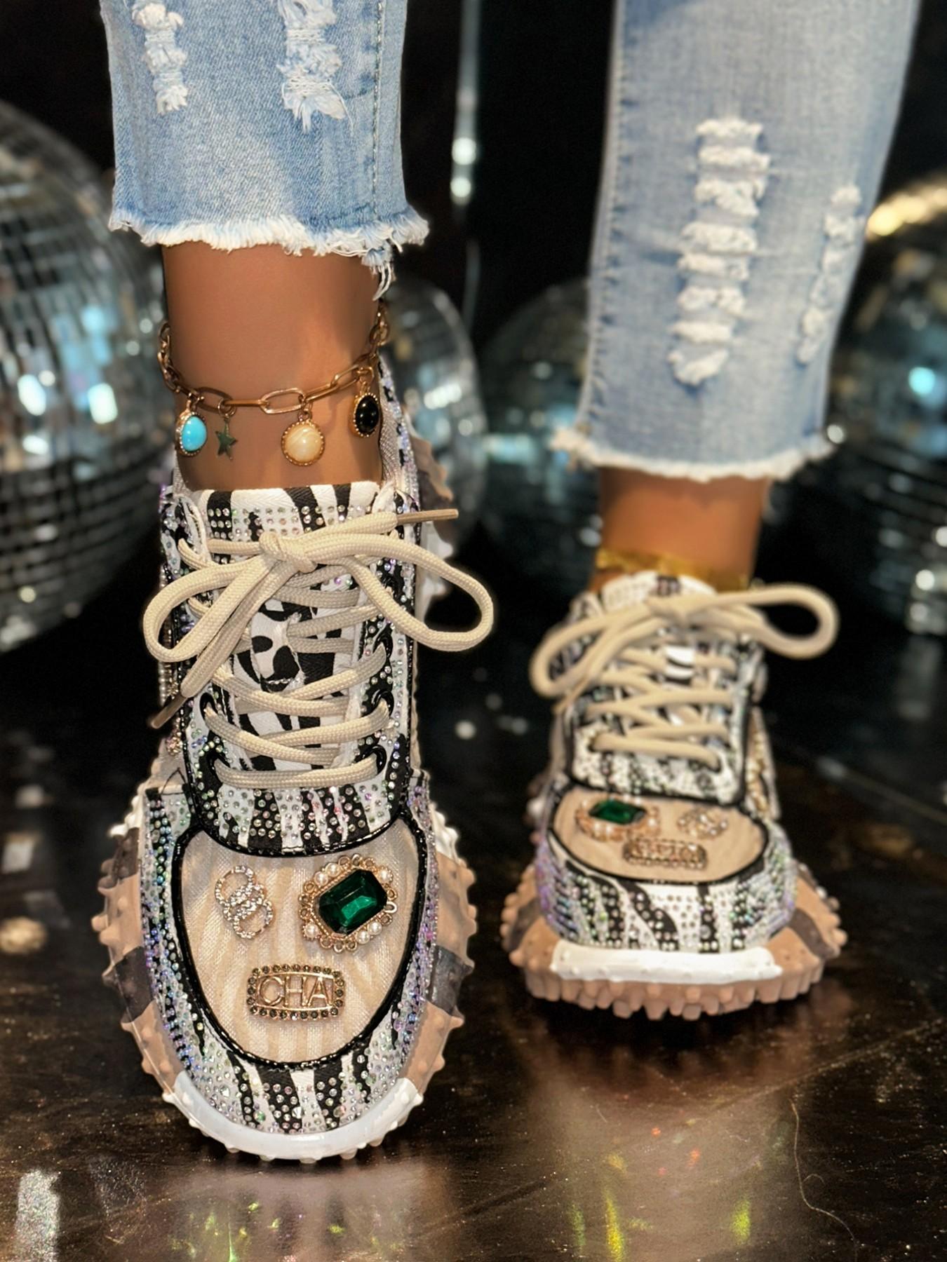 Blinging Ditsy Floral Dad Shoes, Sweet Cool Rubber Sole, Casual Textile Upper, All Seasons Footwear for Women