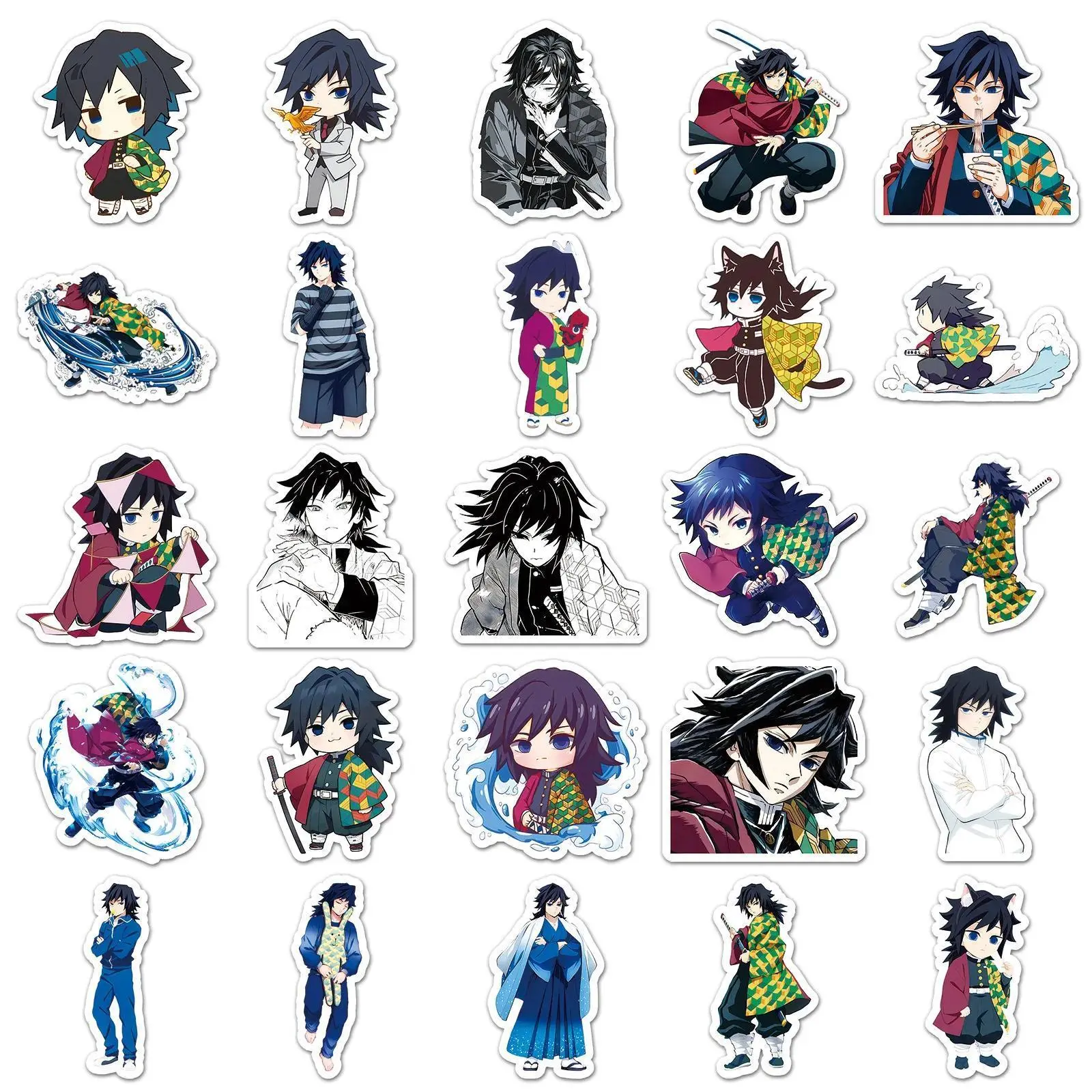 50pcs Set Tomioka Giyuu Figures Anime Demon Slayer Kimetsu No Yaiba Stickers Cartoon For Helmet Laptop Luggage Toy Gift