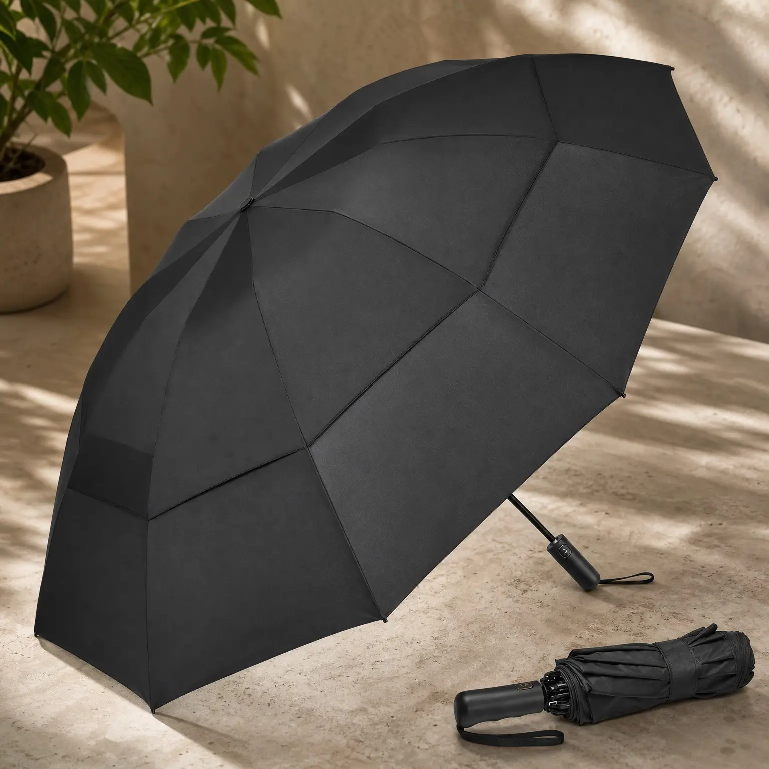 46/54/62 Inch Large Reverse Windproof Golf Umbrella - Inverted Folding Travel Umbrella for Rain, Double Canopy, Auto Open Close, 10 Ribs, Compact, Fits Bag/Backpack, for 2 PeopleGift