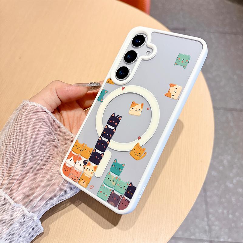 Cute and Colorful Cartoon Cat Blocks Magnetic Bare-Hand Feel drop-proof and scratch-resistant protective case for Samsung Galaxy S22 S23Fe S24 S25 Plus Ultra An excellent gift choice