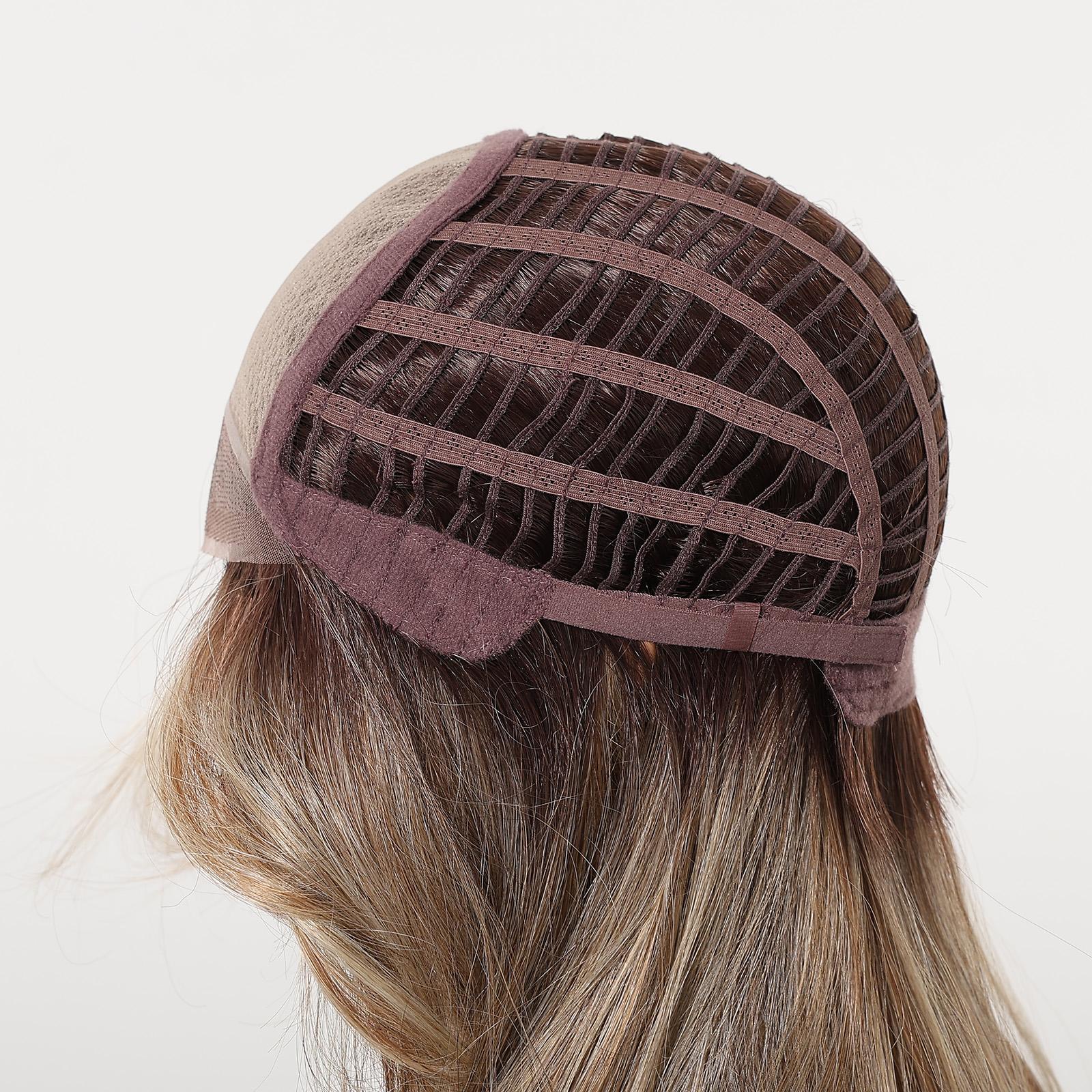 TOPSHE MONO 5.5*5 18 Inch Long Layered Wavy Ombre Brown Blonde Wig Synthetic Hair Heat Resistant Lace Front Wig for Women