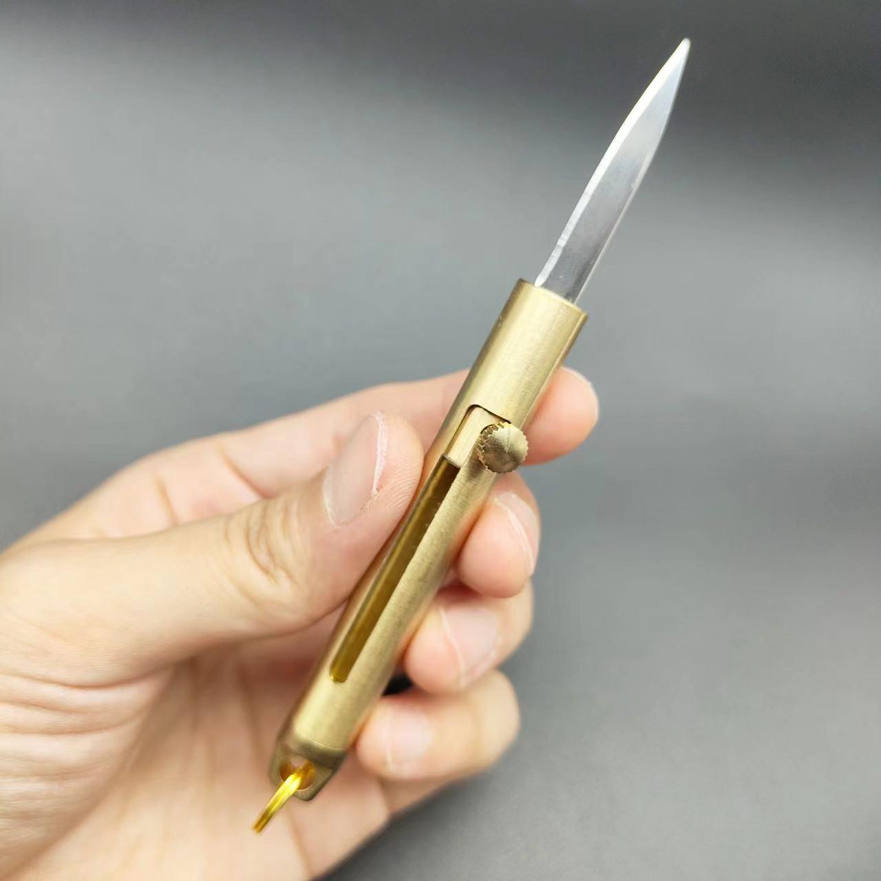 Mini Brass Push-Pull Knife Keychain, Sharp Camping Hiking Outdoor Fishing Tool, Daily Carry Pocket Knife, Durable & Portable Design, Outdoor Camping Knives