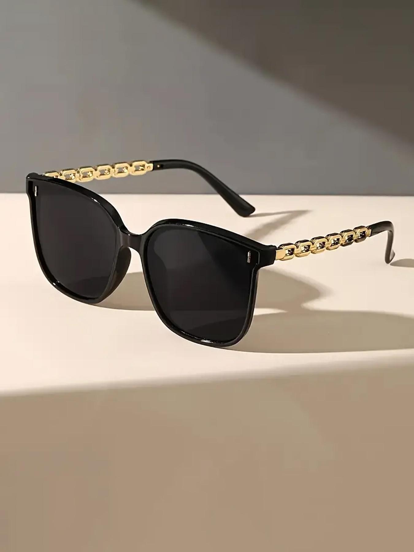 Women's Fashion Chain Decor Square Frame Sunglasses, Trendy Casual Sunglasses for Everyday Use, Fashion Accessories for Outdoor Activities