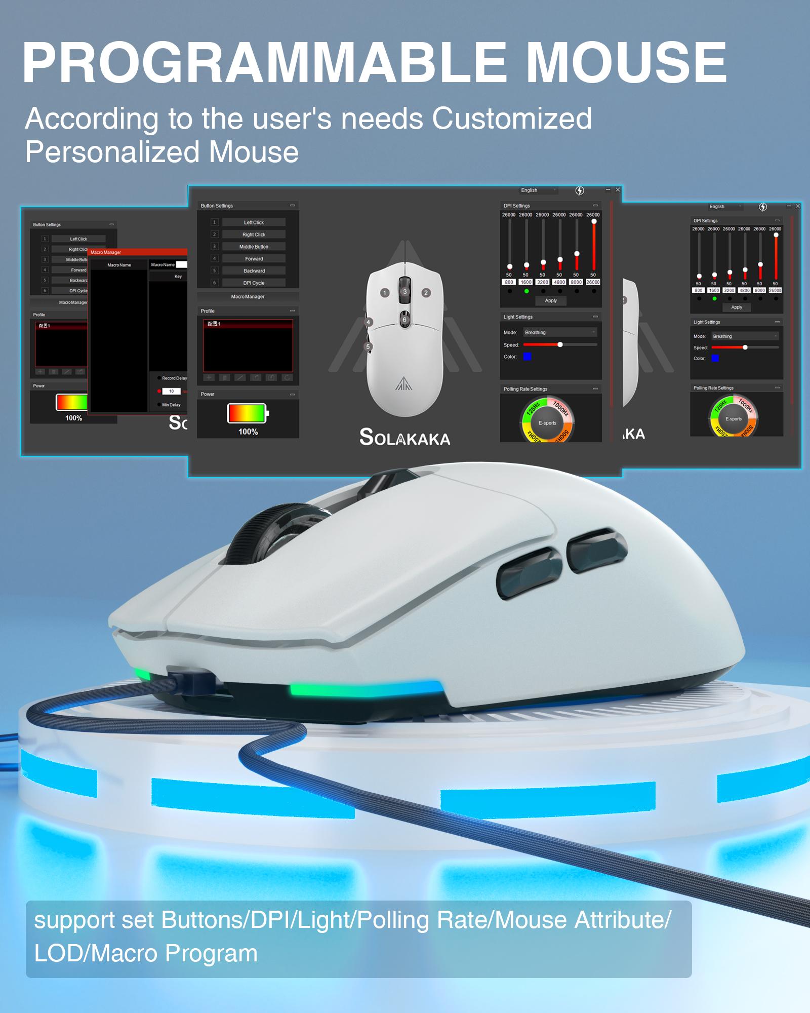 Aula X Solakaka SM800 Ultra-Lightweight Wireless Gaming Mouse, 26K DPI,58g Lightweight , Tri Mode Type-C Wired/BT/2.4GHz Wireless Mouse,Programmable Buttons,Compatible with PC/Mac/Laptop,Black Ergonomic Optical Sensor  Christmas gifts