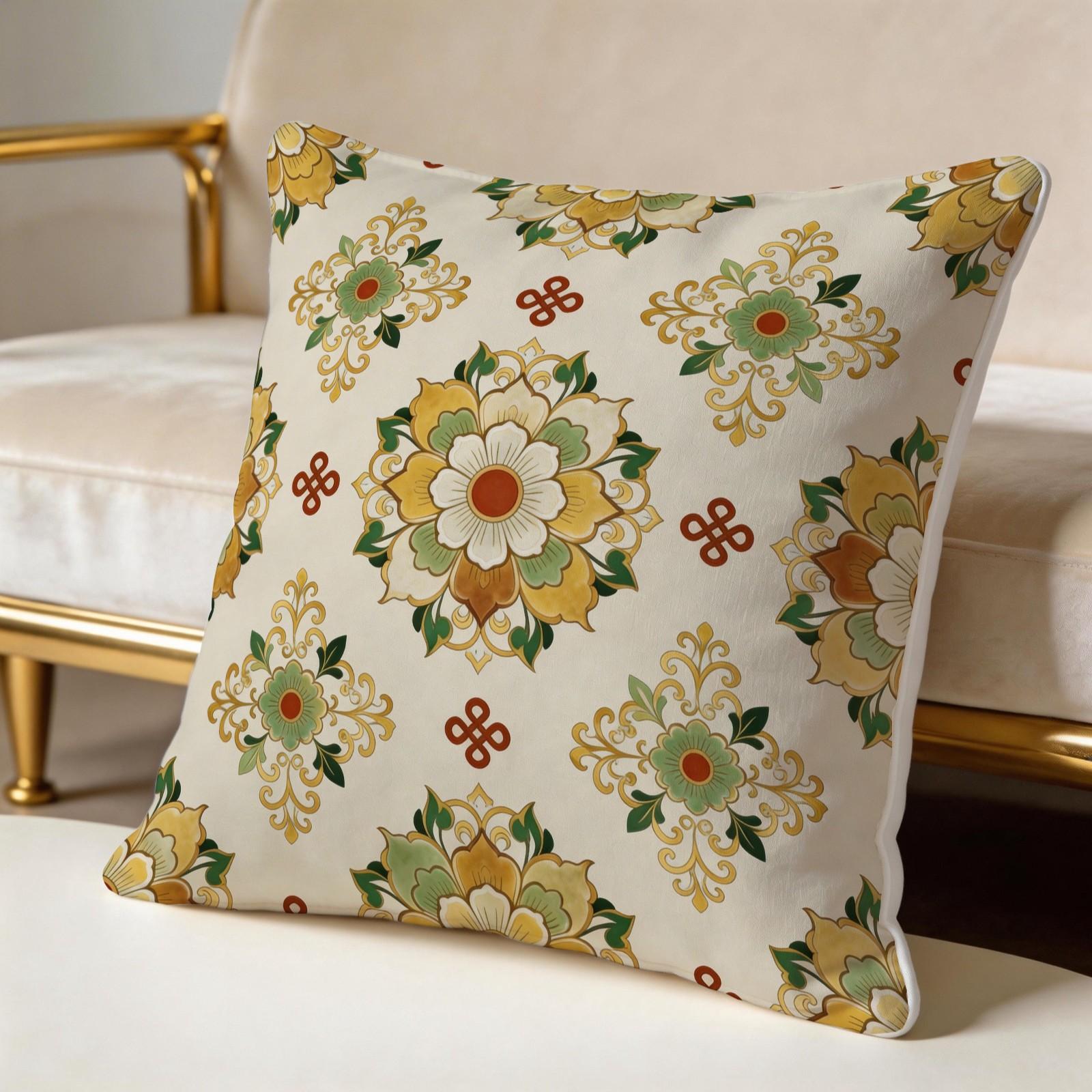 1 Piece Watercolor Landscape Checkered Throw Pillow, HD Digital Printed Cushion, Soft Cozy Accent Pillow for Sofa, Chair and Bedroom Decor with Invisible Zipper, Non-Fading