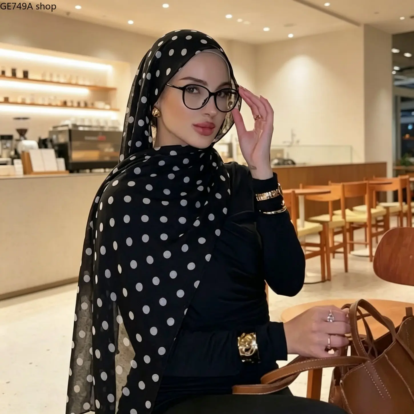 Classic Polka Dot Hijab Scarves Vintage Black White Printed Shawl Wraps, Autumn Lightweight Long Neck Scarfs for Women Girls, Aesthetic Elegant Muslim Headscarf Accessory, Cozy Thanksgiving Travel Gift