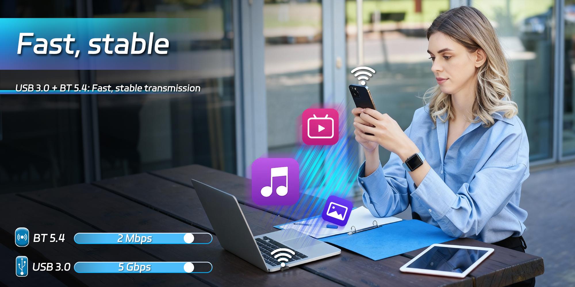 Wireless Bluetooth Adapter for Desktop - 65 Feet Long Range USB Dongle with BT 5.4 Technology, Supports Audio & Data Transfer, Easy Installation for Wireless Speakers, Headsets, Keyboards, Mice for Home and Office Setup