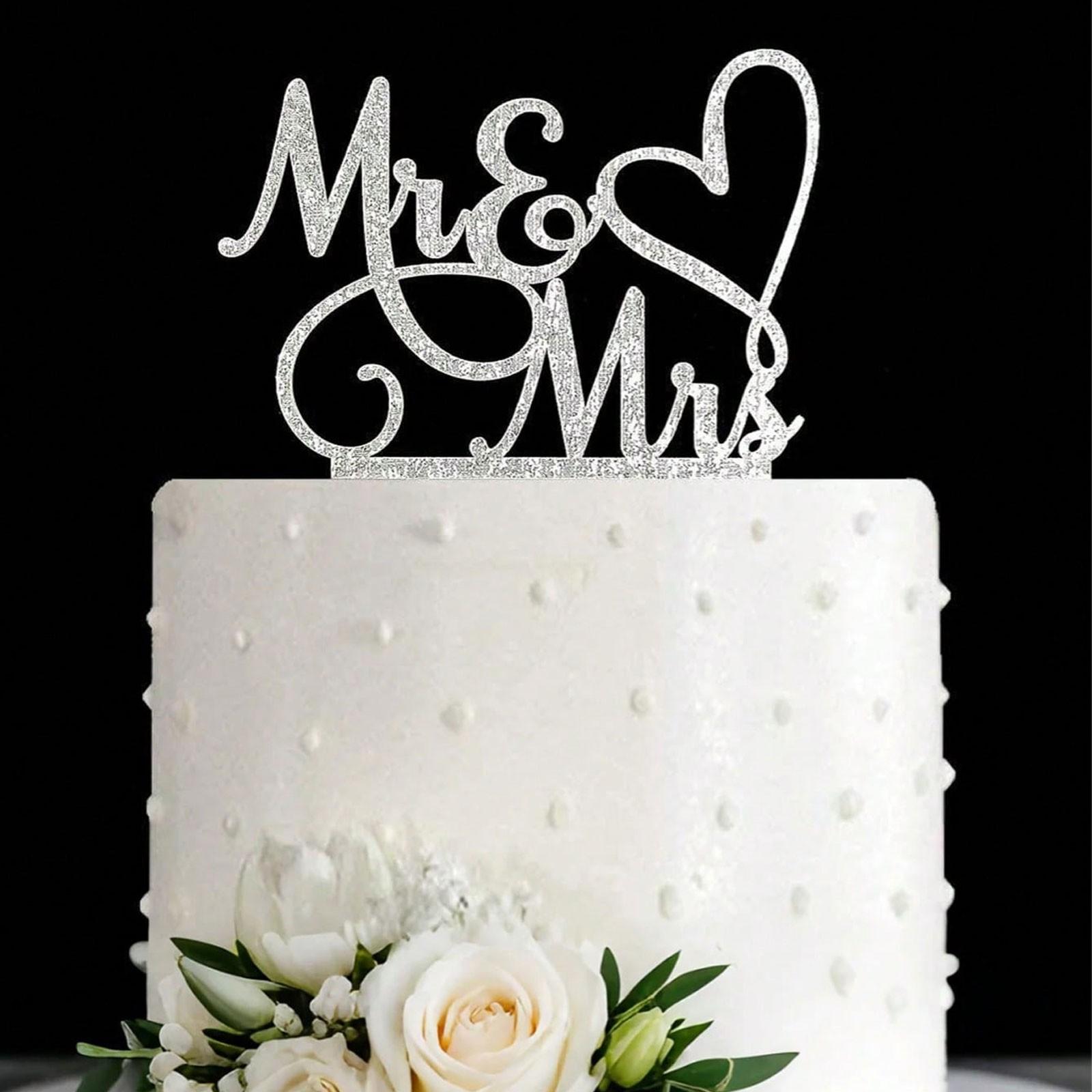 Silver Color Wedding Cake Decorations, Bride and Groom Cake Topper, Sparkly Bridal Party Favor, Elegant Event Accessory