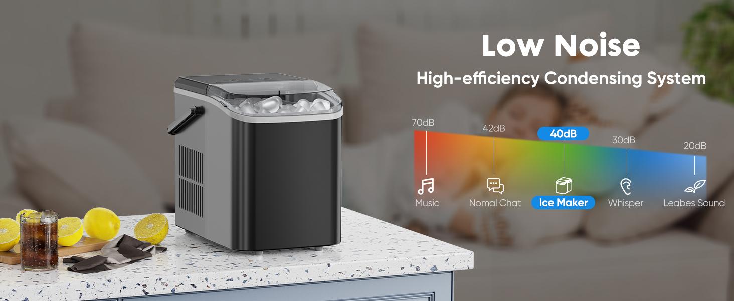 Portable Ice Maker Machine - 9 Cubes in 6 Mins! Self-Cleaning, Ultra-Quiet (40dB), 2 Ice Sizes w/ Basket & Scoop. Perfect for Kitchen, Office, Dorm, Parties