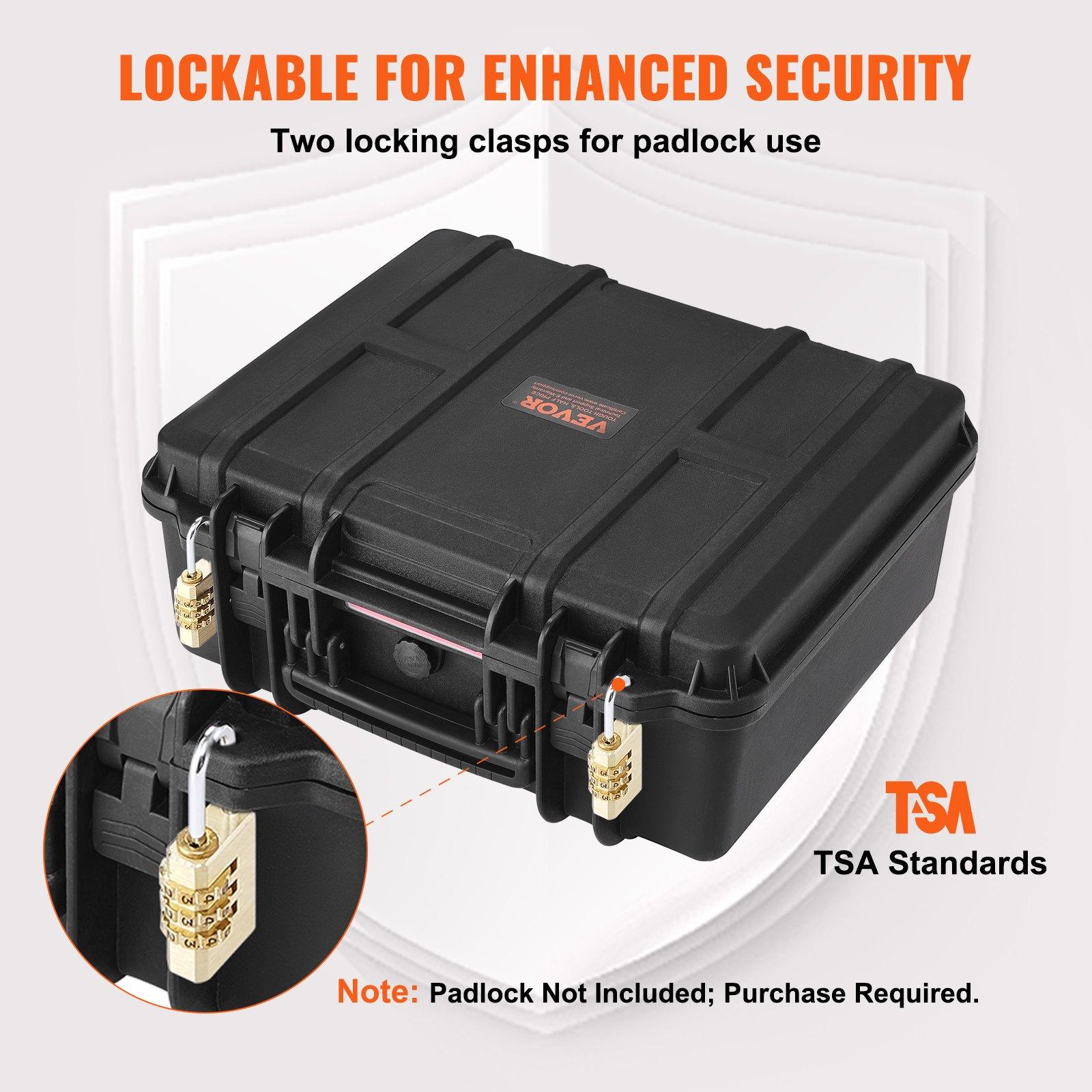 fathersdaygift VEVOR Hard Pistol Cases with Pre-cut Lining, Waterproof Dustproof Hard Gun Case for 6 Pistol, 19.3×17.1×8.3 in Lockable Pistol Case, Black